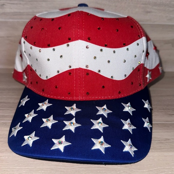 Rhinestoned American Flag Cap - Picture 2 of 3